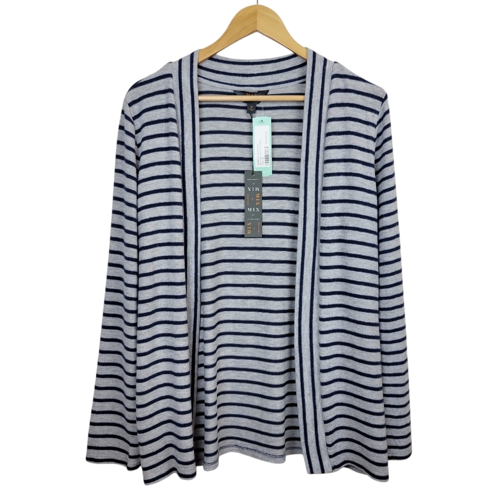 Mix by 41 Hawthorn Barona Brushed Knit Cardigan Size M Striped Gray Navy Blue